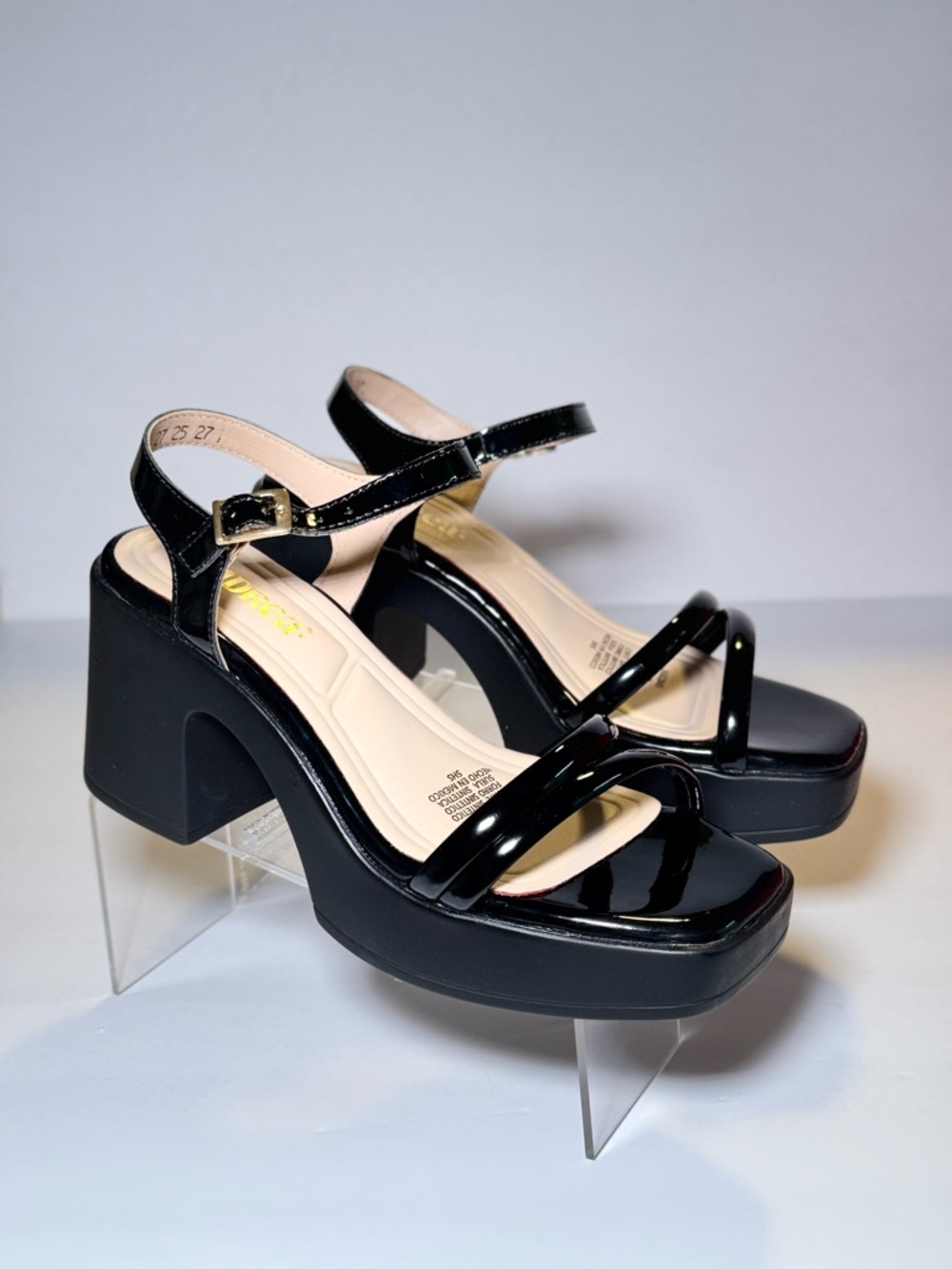 Black Patent Platform Block Heel Sandals - Women
